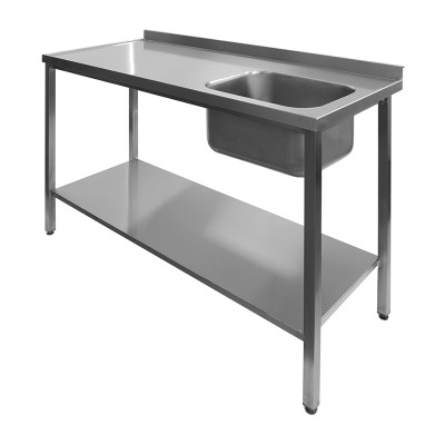 Table with 1 sink and reinforced shelf - deepened surface
