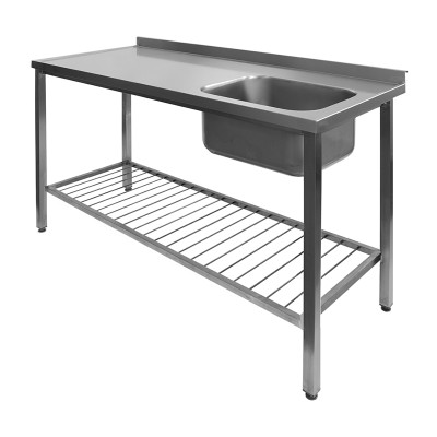 Table with 1 sink and grid shelf